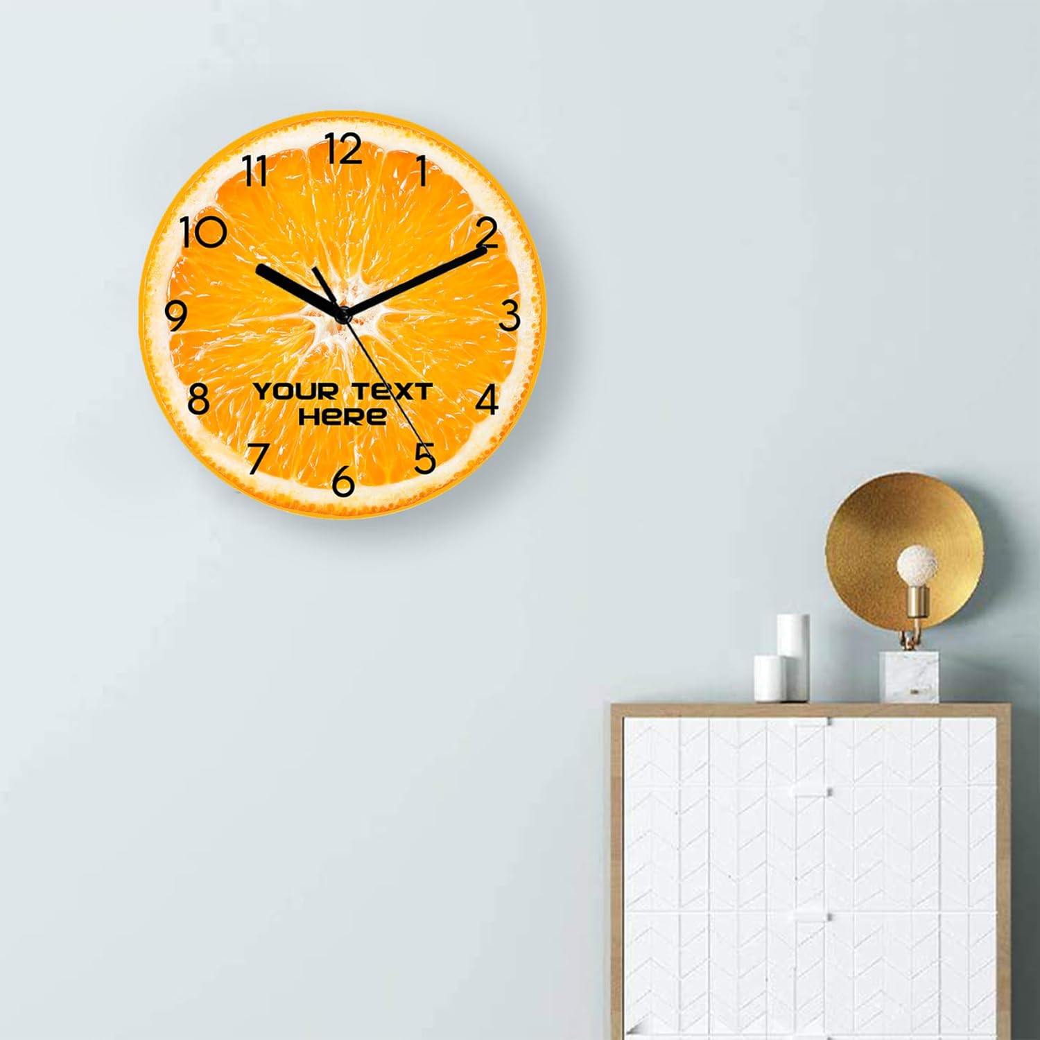 Reloj de pared redondo naranja personalizado, fácil de leer, analógico, rústico, funciona con pilas, silencioso, sin tictac, novedoso para cocina,