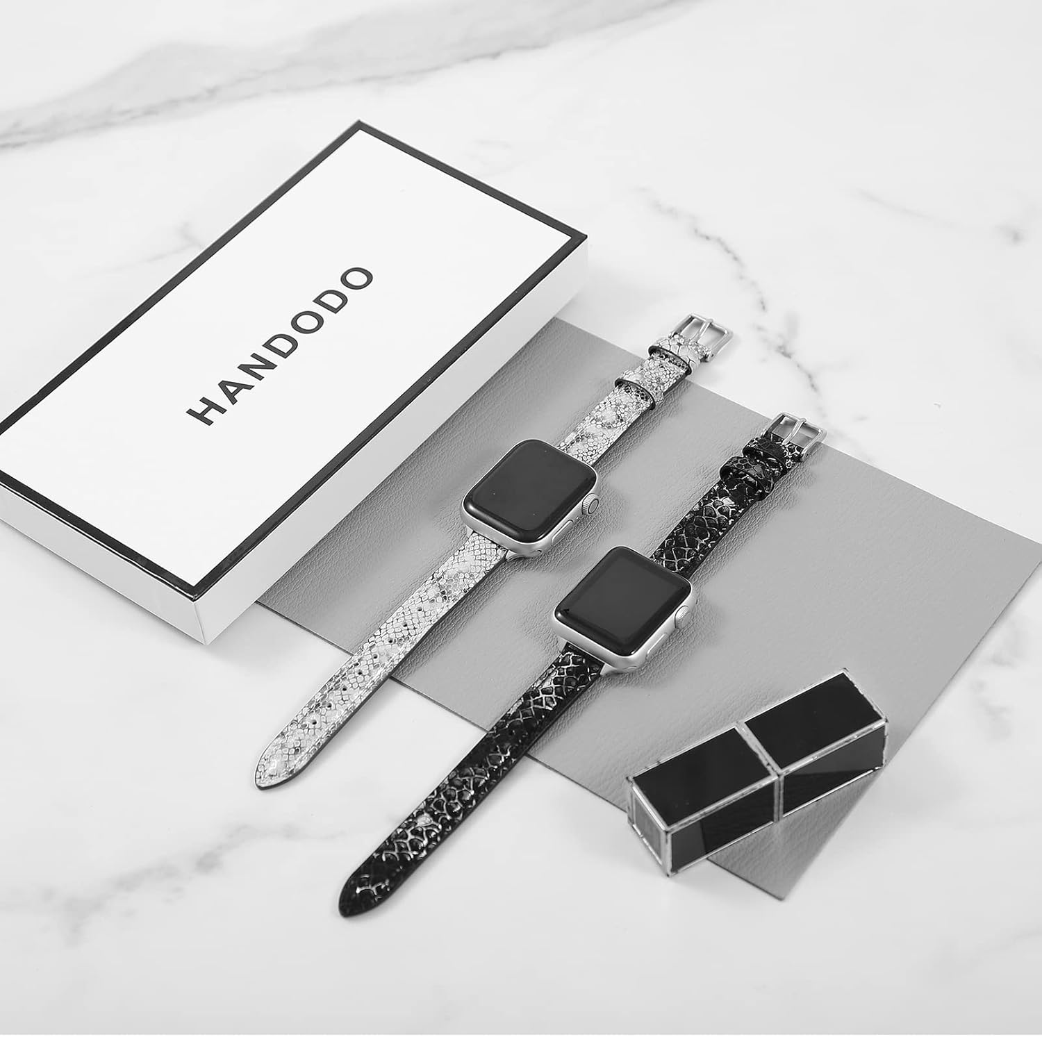 Handodo Correa de reloj de piel de serpiente para Apple Watch 87654321 SE 123, textura de metal, piel de becerro brillante, correa de repuesto para