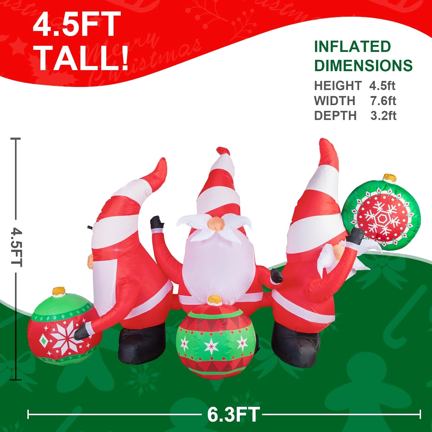 Morejoy Gnomos inflables de Navidad de 6.3 pies  Decoración inflable de Navidad al aire libre  Decoración de Navidad al aire libre con luces LED