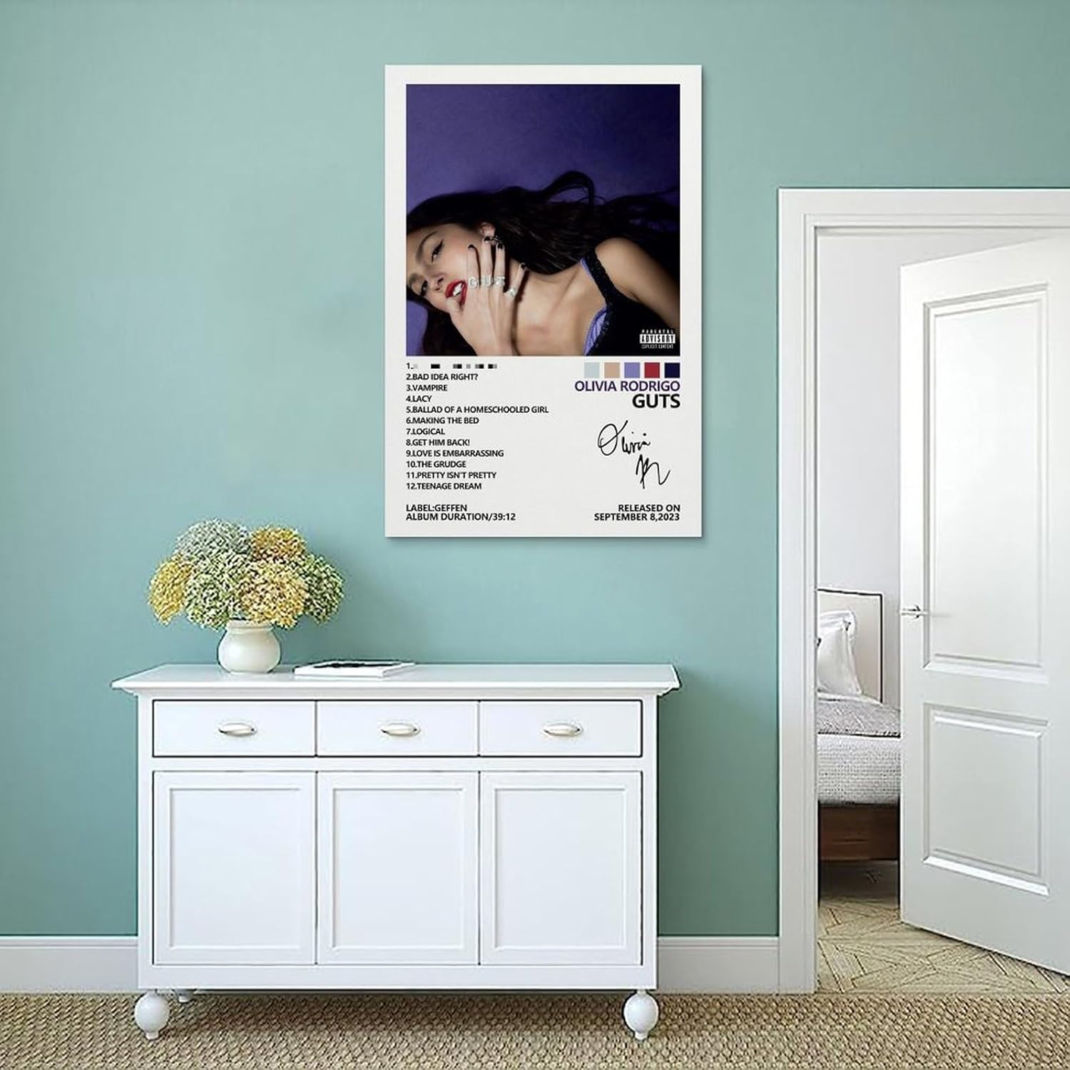 MOMYO Póster de Olivia de Rodrigo Guts para habitación, estética, lienzo, decoración de dormitorio, 12 x 18 pulgadas (11.8 x 17.7 in)