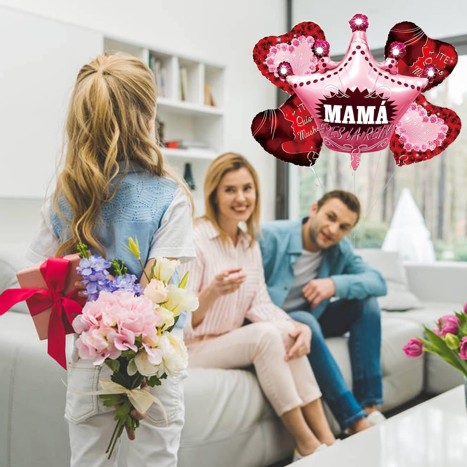 5 globos para el día de la madre, delantal, globos de corazón con cinta Feliz Dia Mama Mylar globos de helio Te Amo Mama para feliz día de la madre,