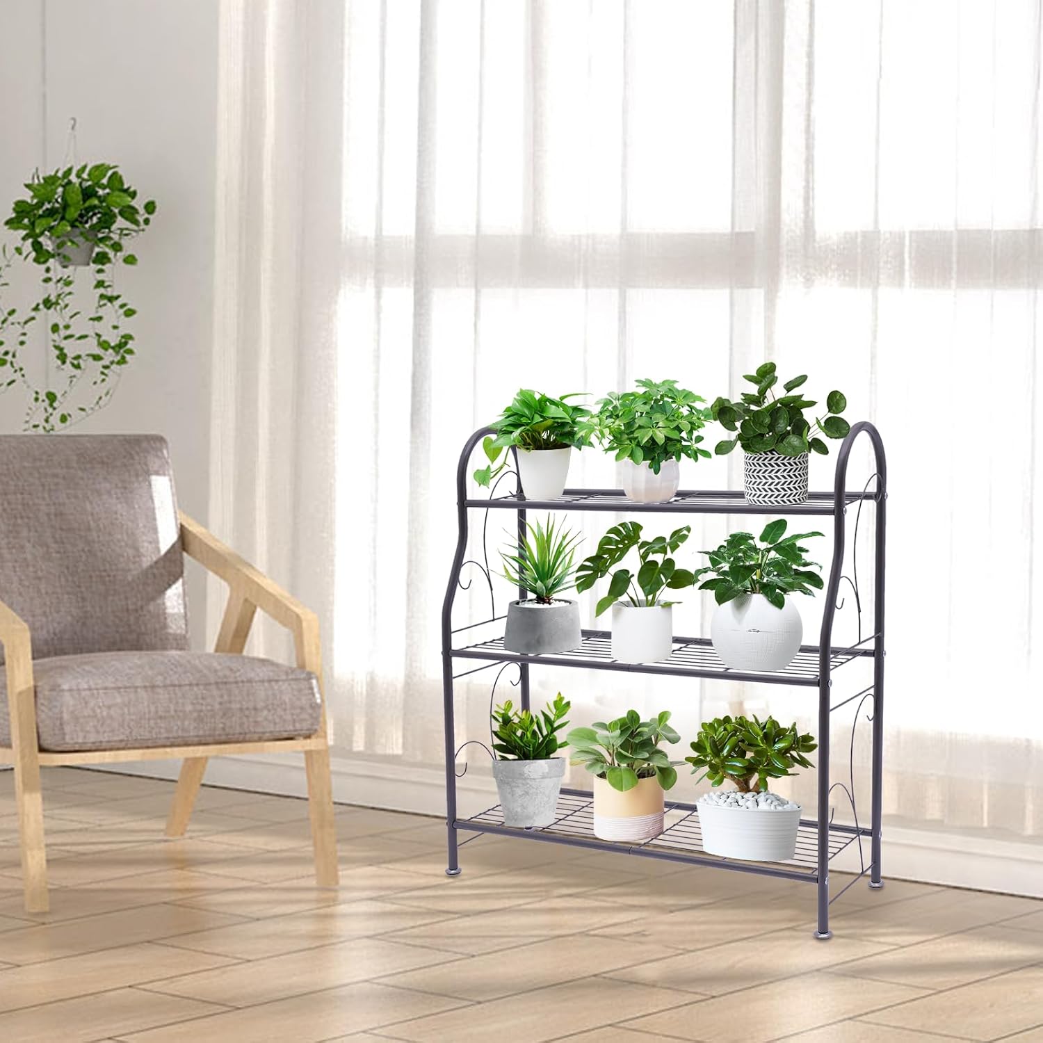 Soporte para plantas de 3 niveles, soporte para macetas de flores para interiores y exteriores, soportes altos de esquina para patio, jardín,