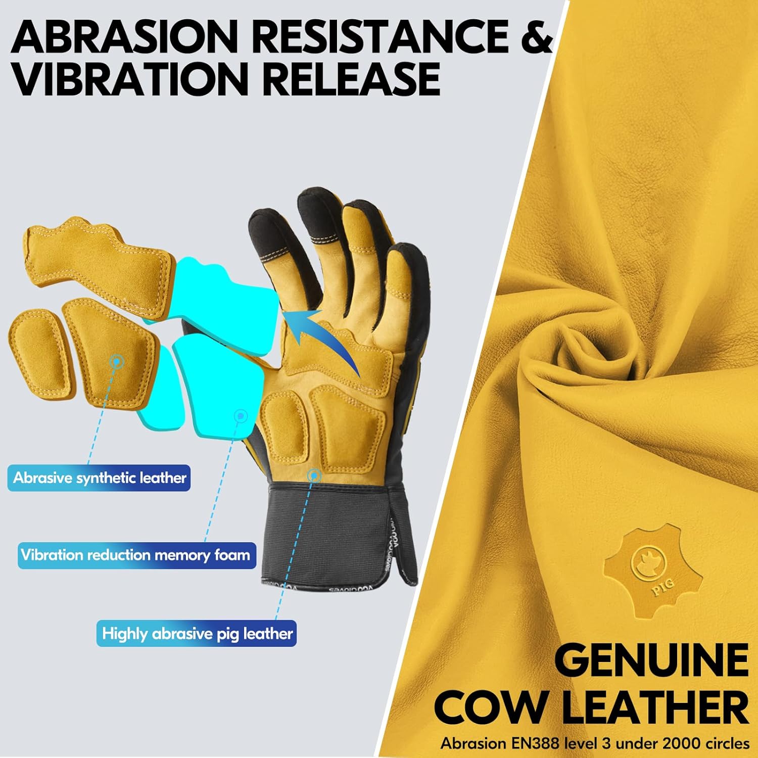 Vgo… Guantes de trabajo de cuero para hombre, guantes de mecánico (PA7756GA9604)