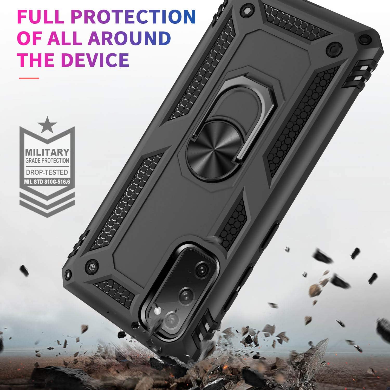 Fetrim Funda para Galaxy S20 FE, funda protectora a prueba de golpes con anillo de rotación Kickstand para Samsung Galaxy S20 FES20 FE 5G Negro