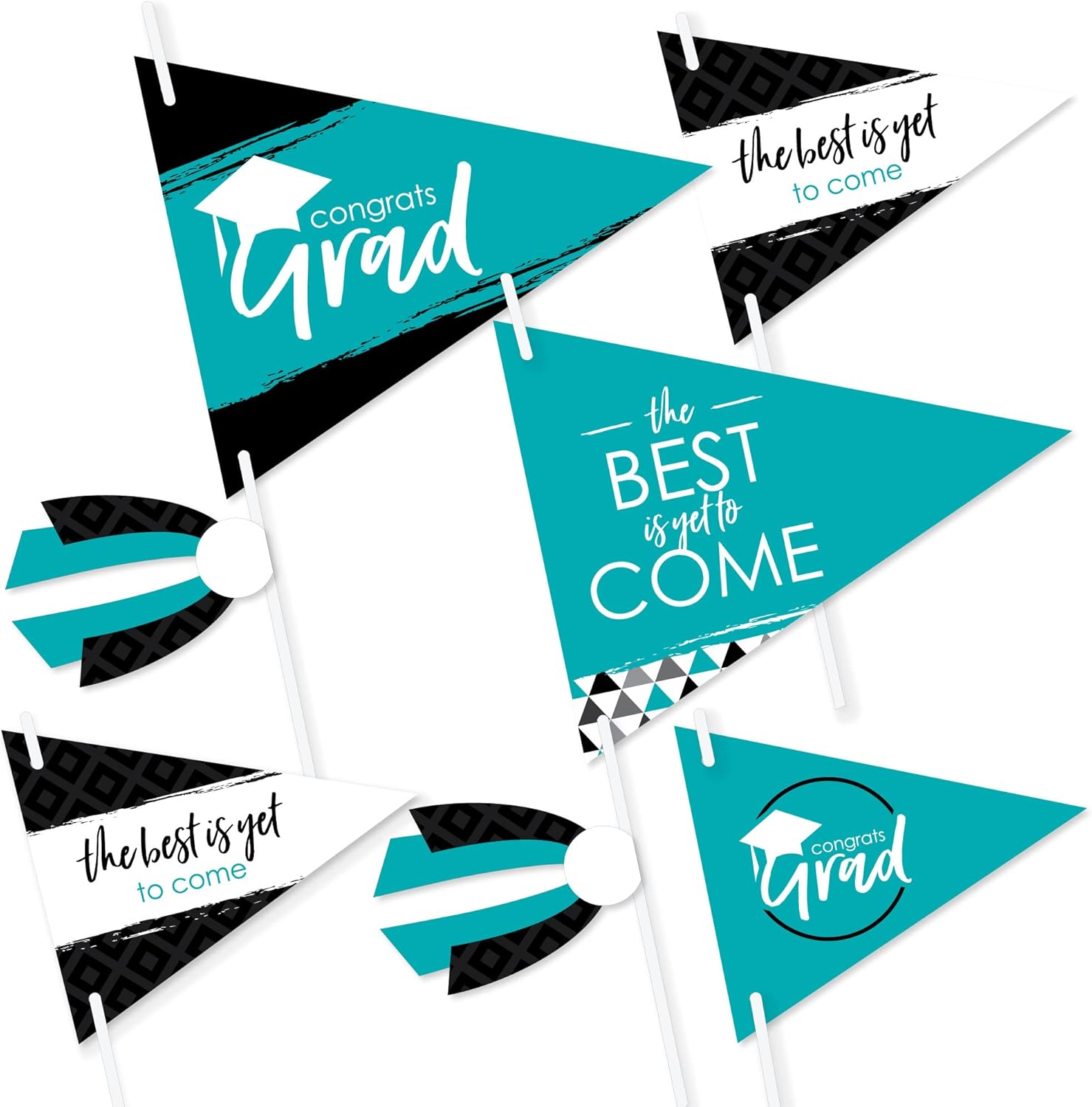 Big Dot of Happiness Teal Grad – Best is Yet to Come – Triángulo turquesa turquesa para fiesta de graduación – Centro de mesa de bandera de banderín