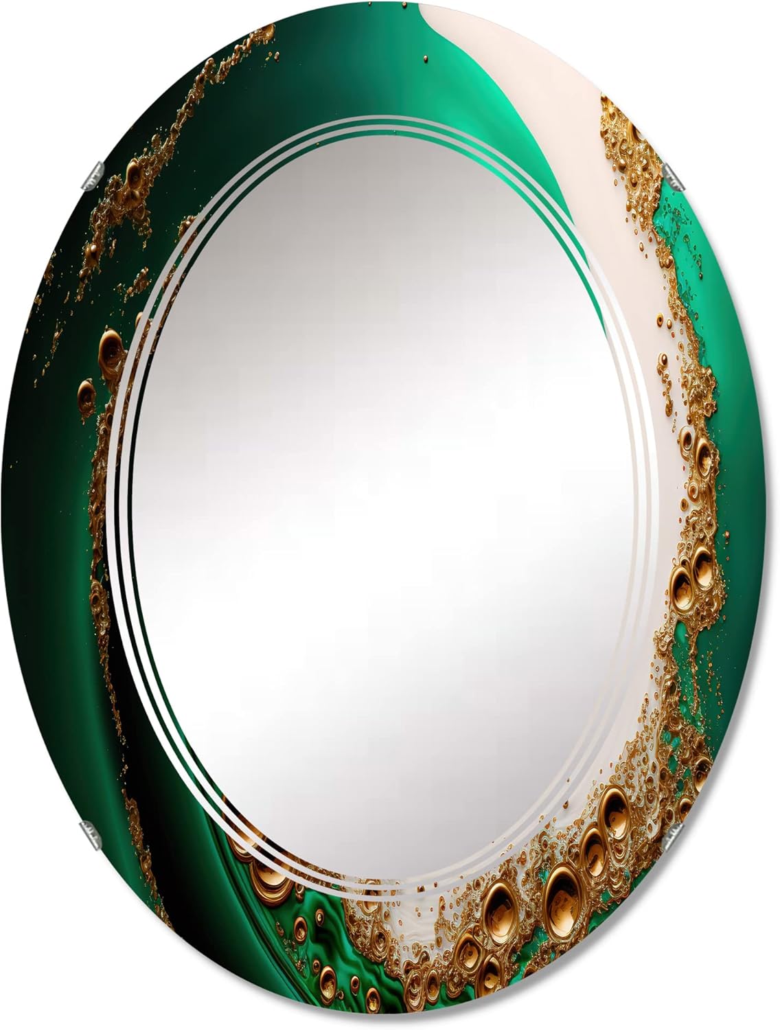 DesignQ Espejo de tocador verde y dorado con ondas estrelladas, espejo de baño, espejos de pared para sala de estar, dormitorio, espejo ovalado,