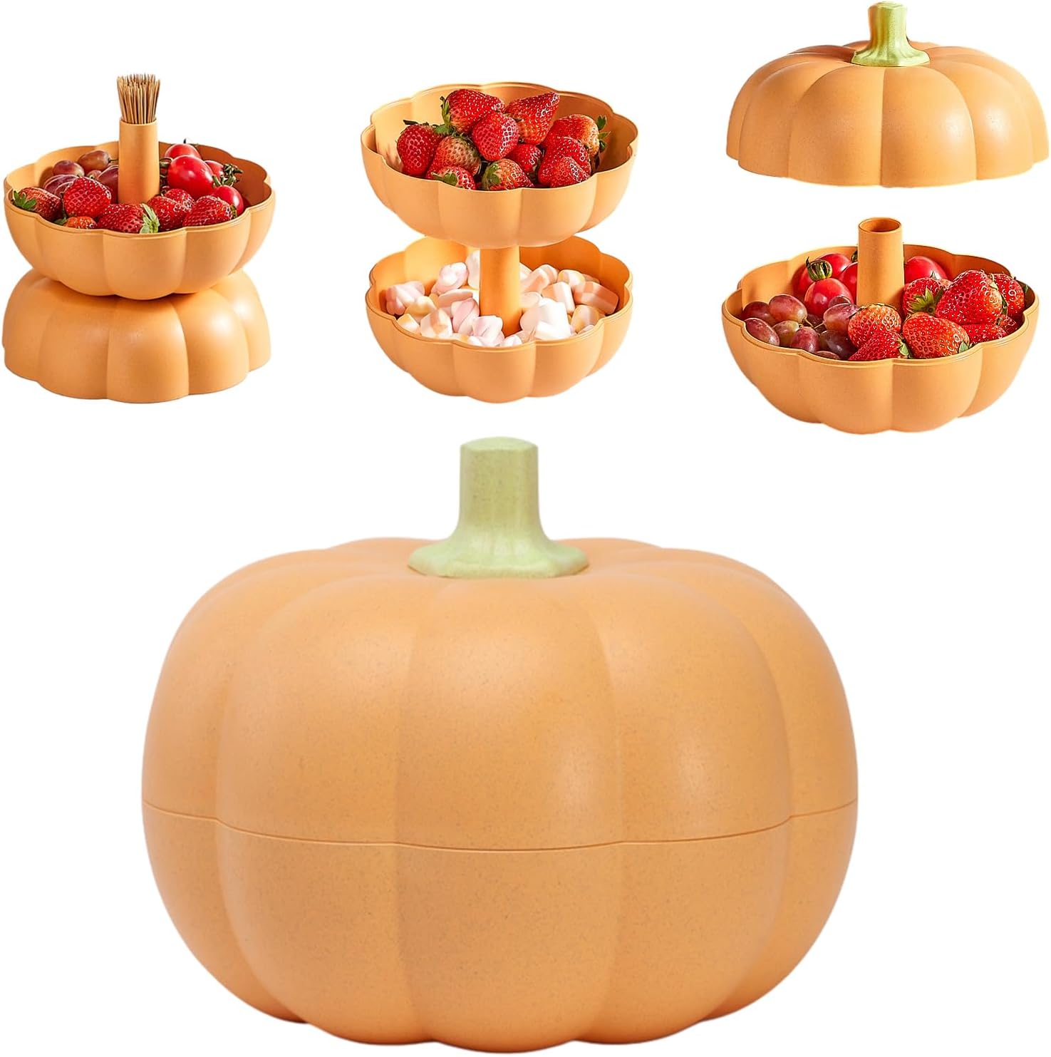 Halloween Pumpkin Candy Bowl, Creative Pumpkin Candy Bowl to Hold Candy, Nuts, Fruits, Large 2-layered Candy Bowl for Halloween Home, Office Decor