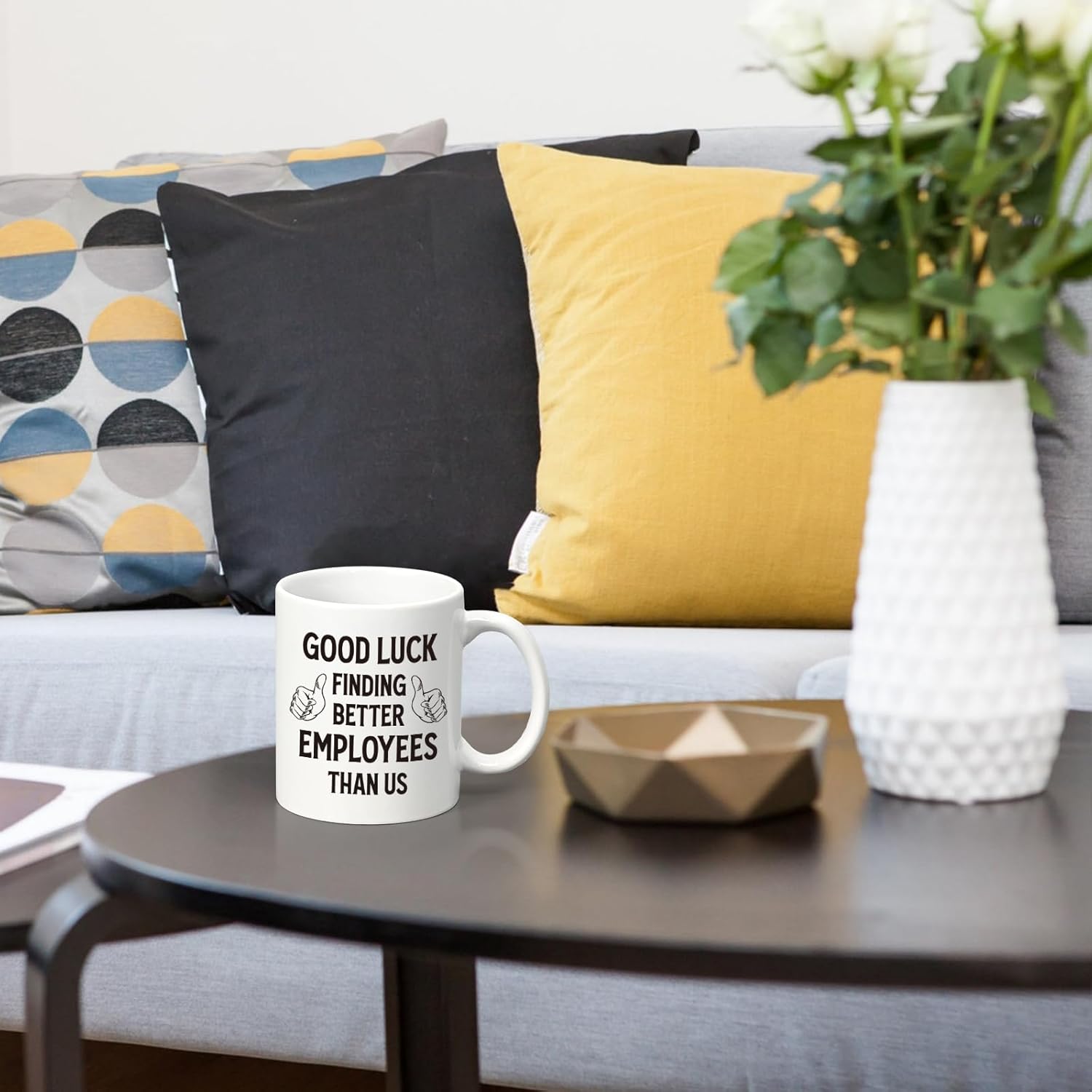 Maustic Taza de café divertida con texto en inglés Boss Going Away, Good Luck Finding Better Employees Than Us, regalo de jubilación para jefe,