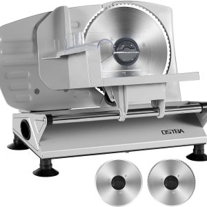 OSTBA – Rebanadora eléctrica de carne con dos cuchillas extraíbles de acero inoxidable y carro de alimentos, cortador de carne de grosor ajustable OSTBA – Rebanadora eléctrica de carne con dos cuchillas extraíbles de acero inoxidable y carro de alimentos, cortador de carne de grosor ajustable
