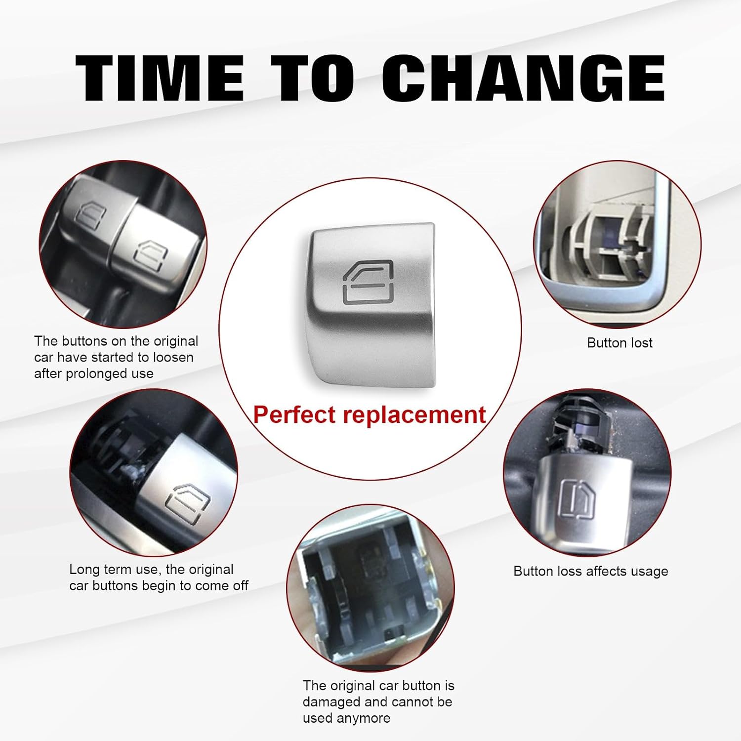 Xotic Tech – Tapa de botón de repuesto para control de ventana de automóvil, color plateado, para reparación del interruptor maestro de elevación de