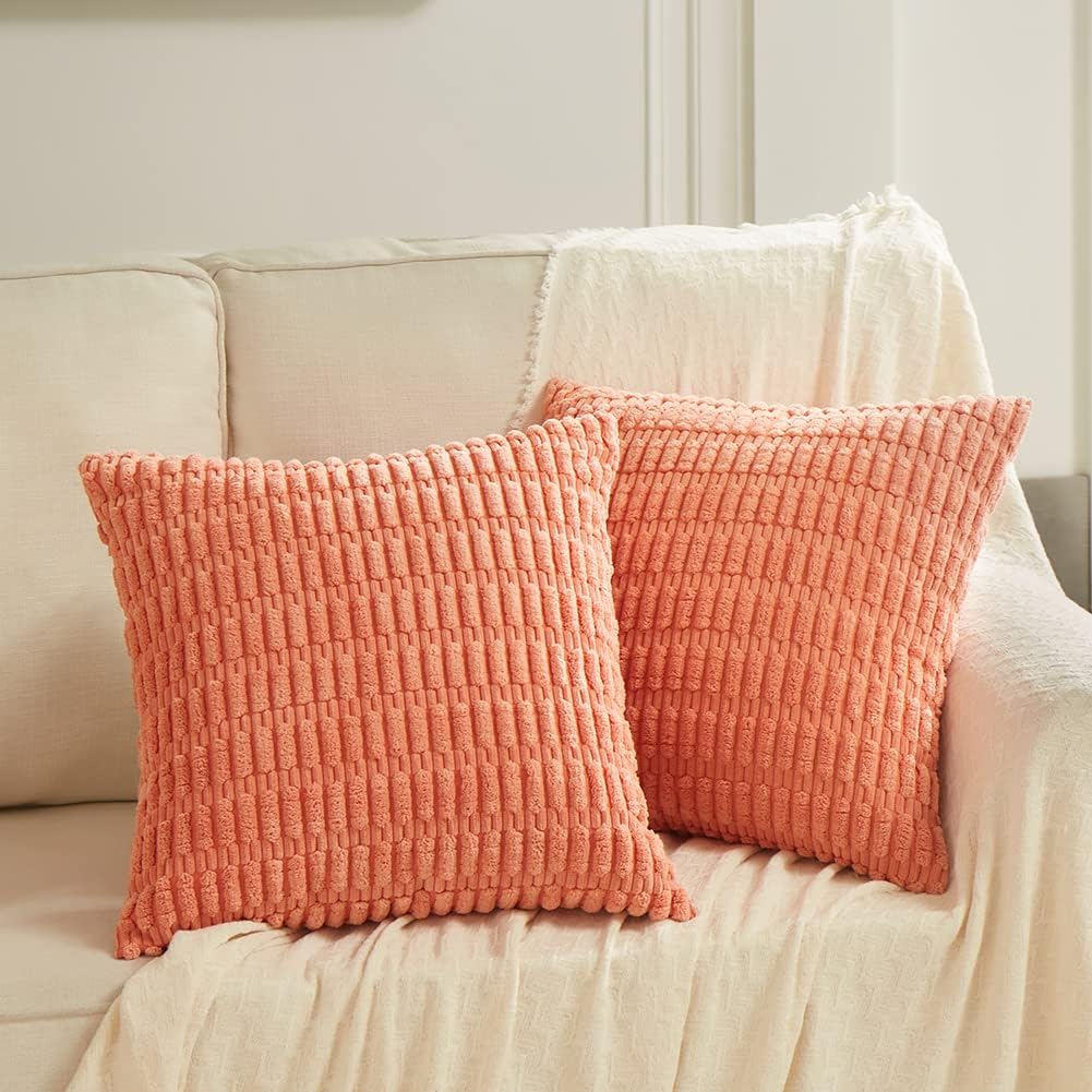 Fancy Homi – Paquete de 2 fundas de almohada decorativas de coral de 20 x 20 pulgadas para sala de estar, sofá y cama, funda de cojín cuadrada de