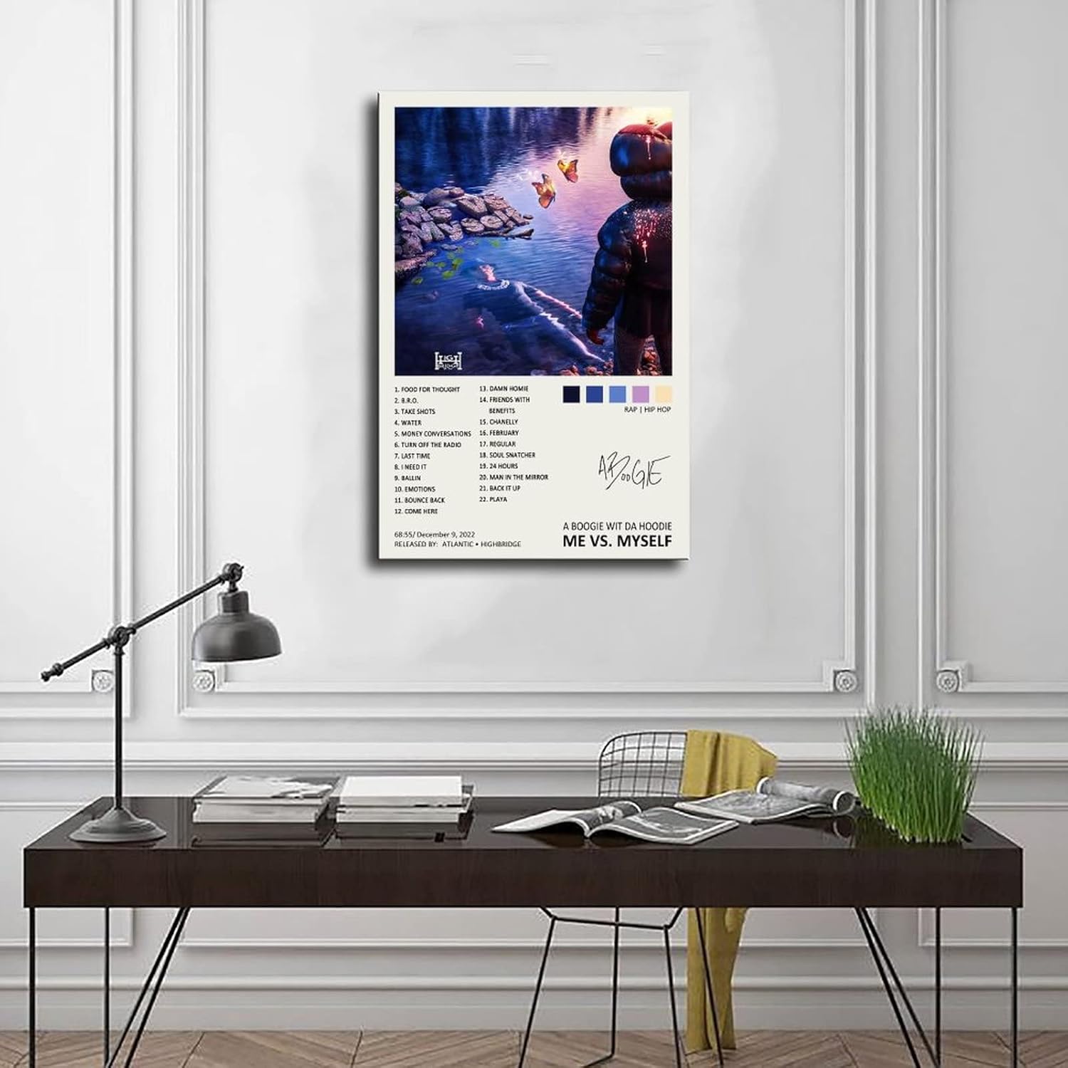 YTGMO Póster con capucha de A Boogie Wit Da, con texto en inglés “Me Vs. Mysel”, con portada de álbum de música, firmado, limitado, póster en