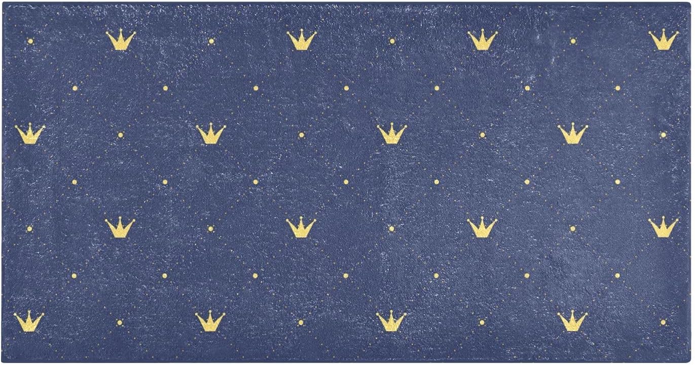 Alfombras de baño absorbentes con corona de oro azul marino, cómoda y antideslizante, alfombra de baño de felpa duradera, 39 x 20 pulgadas