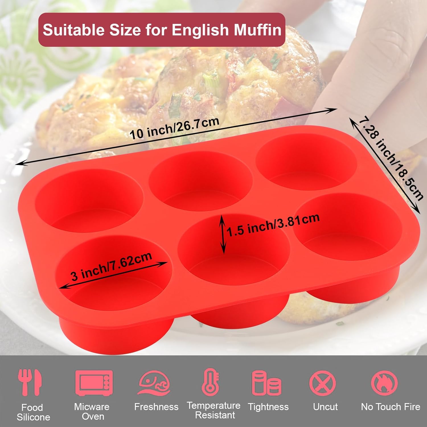 Nalchois – Moldes de silicona para huevos, antiadherentes de 6 cavidades, moldes de silicona para huevos de 3 pulgadas de profundidad, rollos de