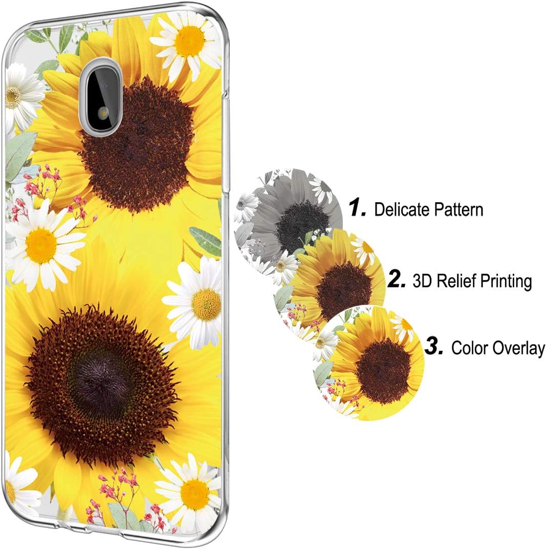 Funda para Galaxy J7 2018, J7 Refine Case, J7 Star Case, J7 Crown Case, J7 Aura, Ueokeird Slim a prueba de golpes transparente patrón floral suave
