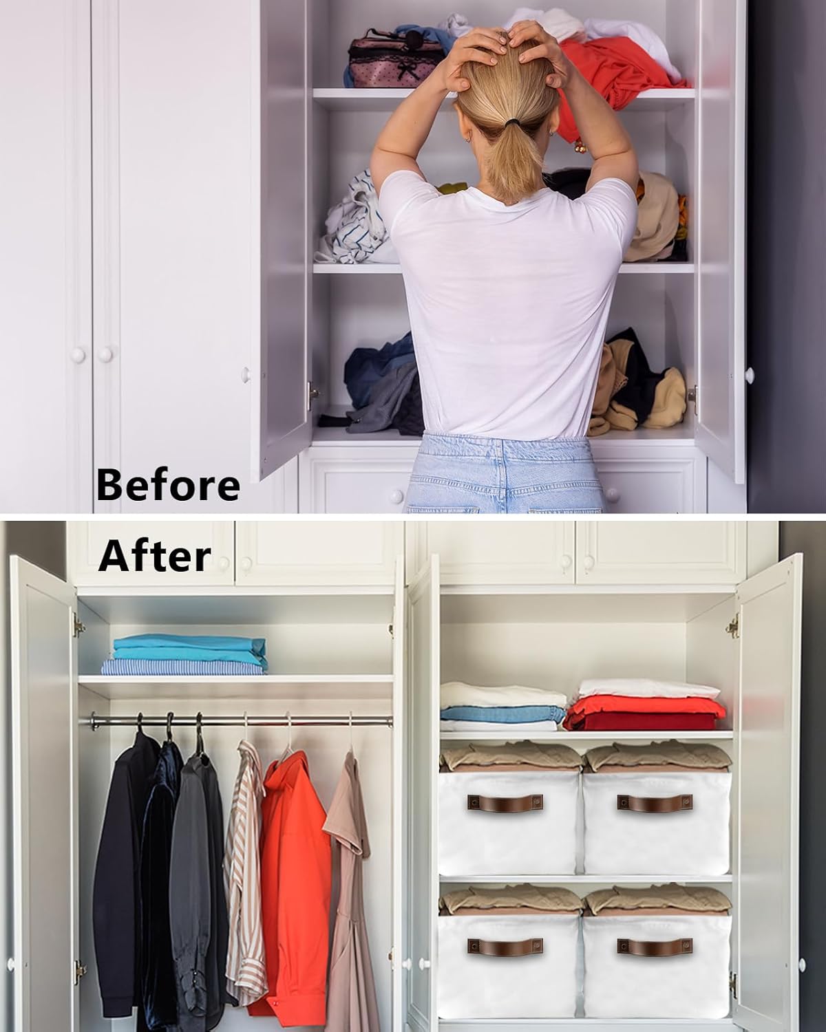 Cesta de almacenamiento blanca para organizar estantes, cajas de almacenamiento plegables con asa, moderno y simple telón de fondo blanco de lona,