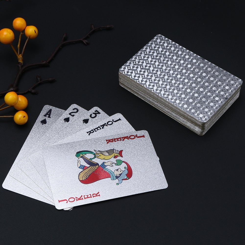 EAY – Cartas de juego de plástico impermeable, naipe de póker de lujo, lámina plateada textura de diamante y tamaño estándar 52 + 2 de póker