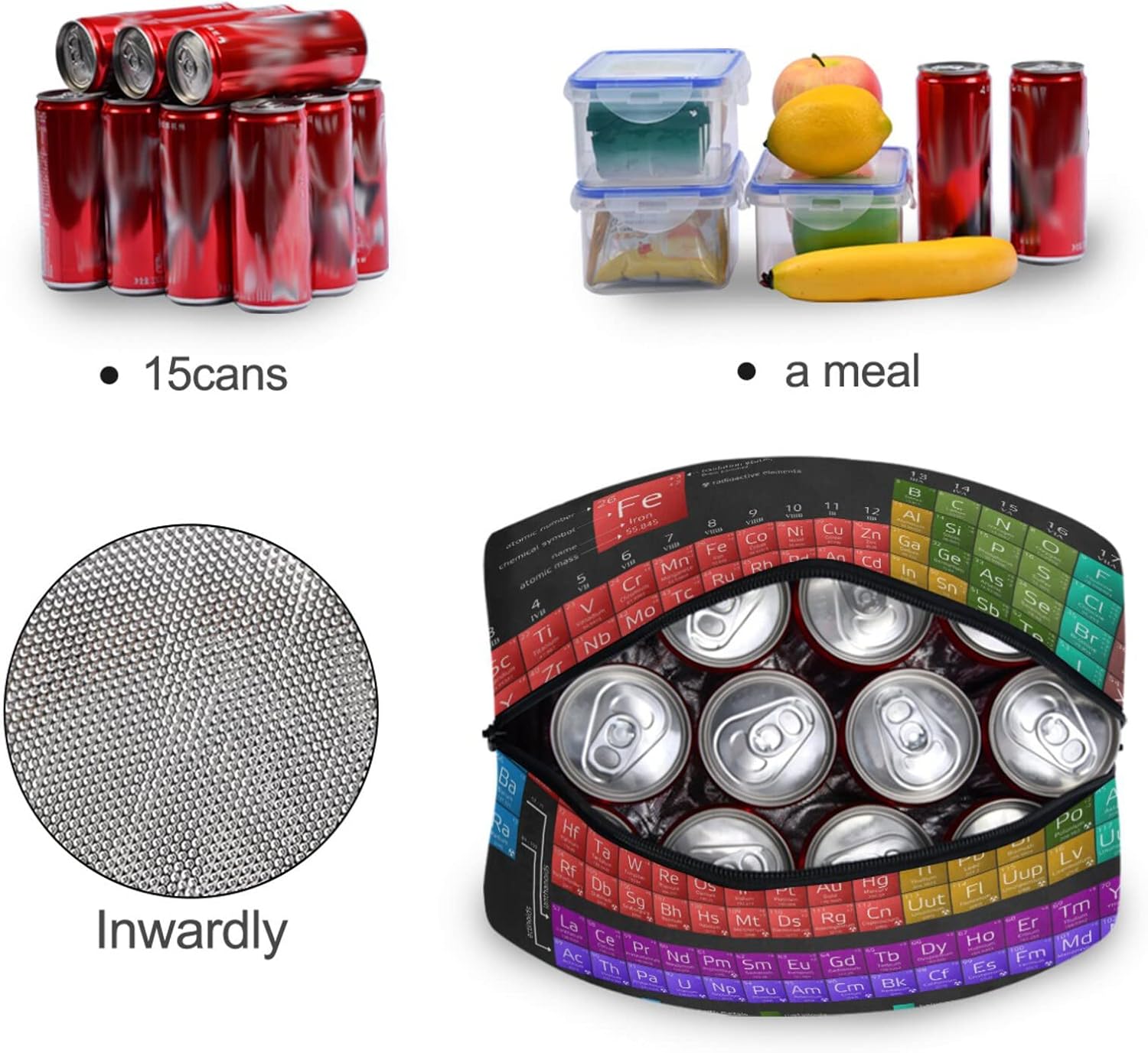 Bolsas de almuerzo de mesa periódica para mujeres y hombres, bolsa de almuerzo, lonchera térmica resistente al agua, bolsa de almuerzo hielera,