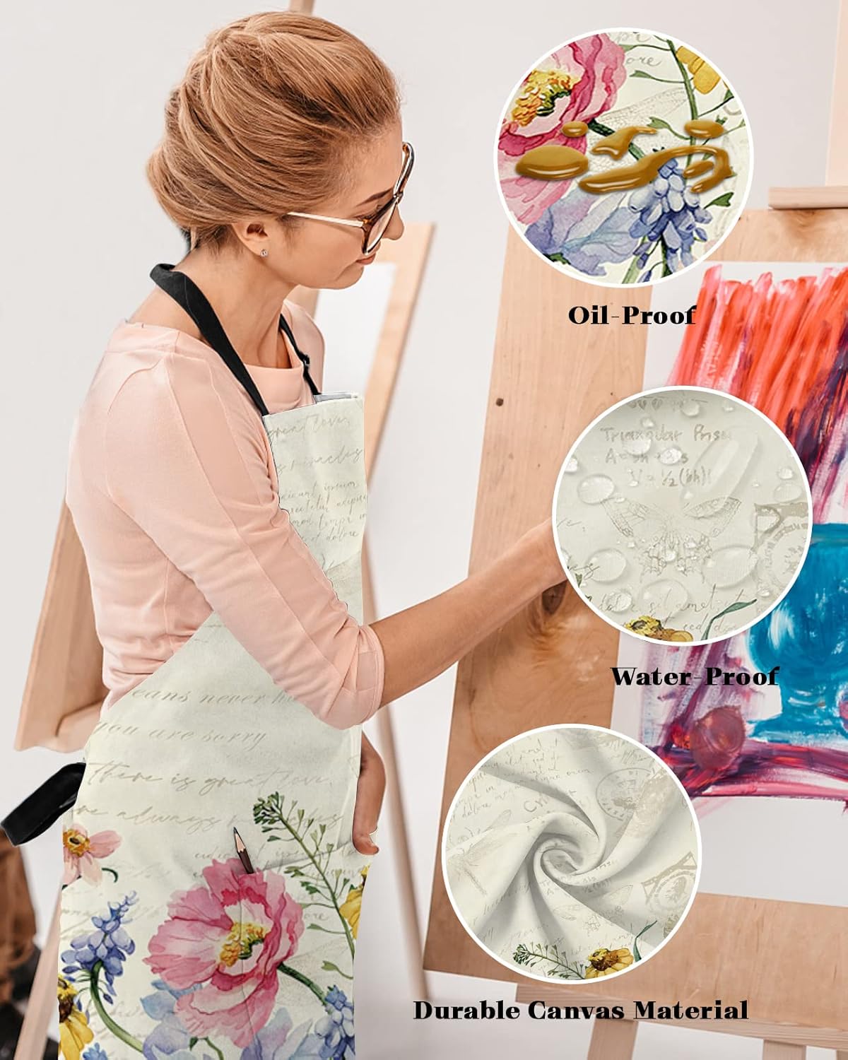 Elegante delantal impermeable floral con bolsillos, babero de cocina para cocineros, barbacoa, parrilla, delantales ajustables para mujeres, hogar,