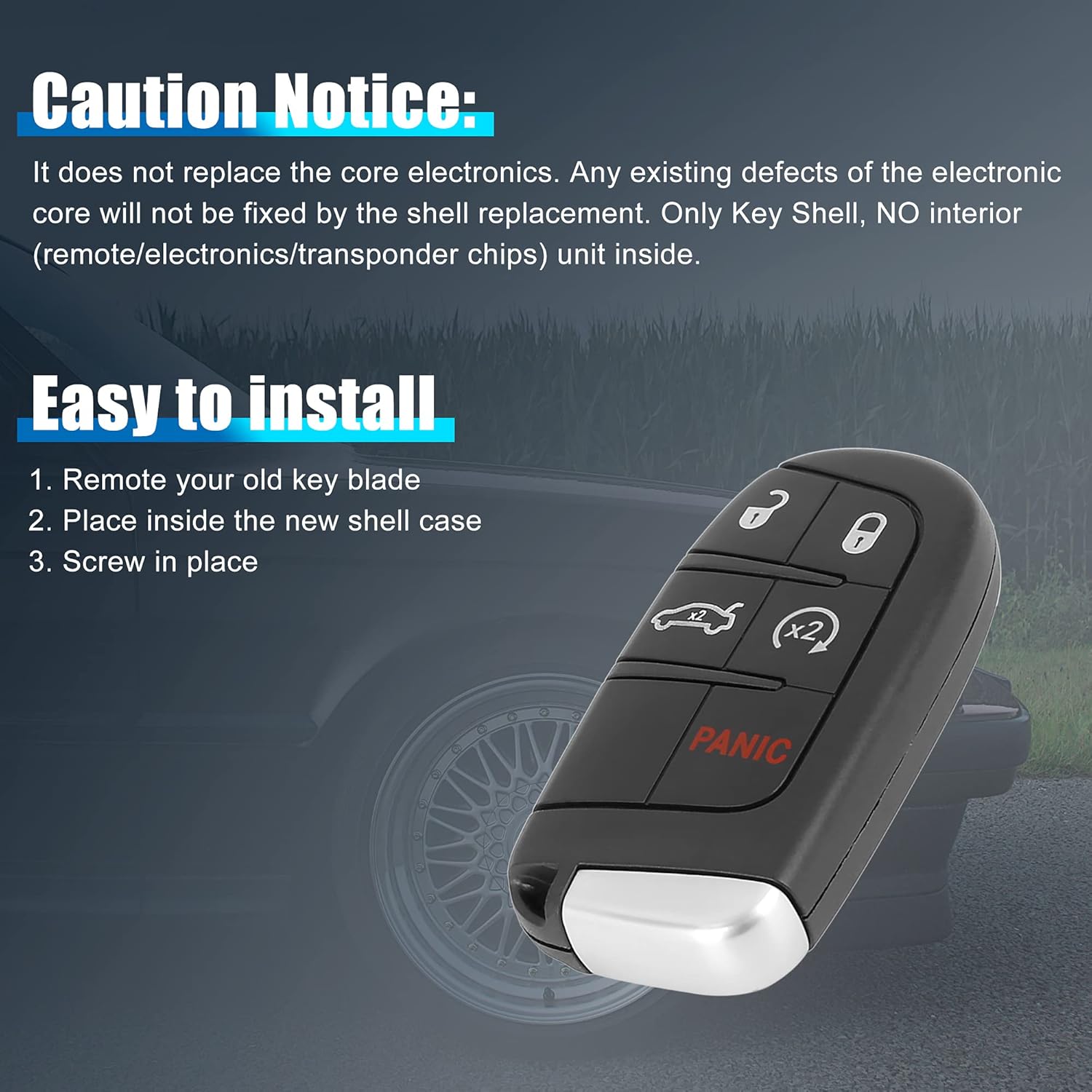 X AUTOHAUX 2 piezas de repuesto para llavero de automóvil para Dodge Journey 2012-2016 Dart 2013-2016 Challenger 2012-2014 Durango 2012-2014 Charger