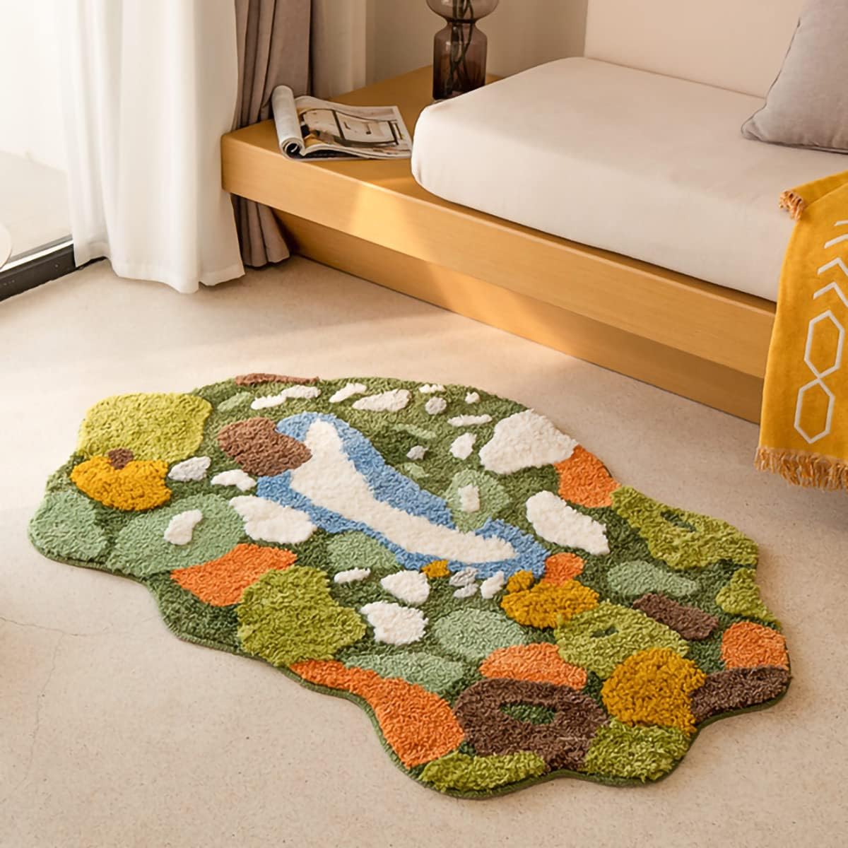 Moss Rug 3D estéreo irregular, alfombra de pasillo, bonita alfombra de baño verde, antideslizante, suave, lanuda y absorbente, para dormitorio,