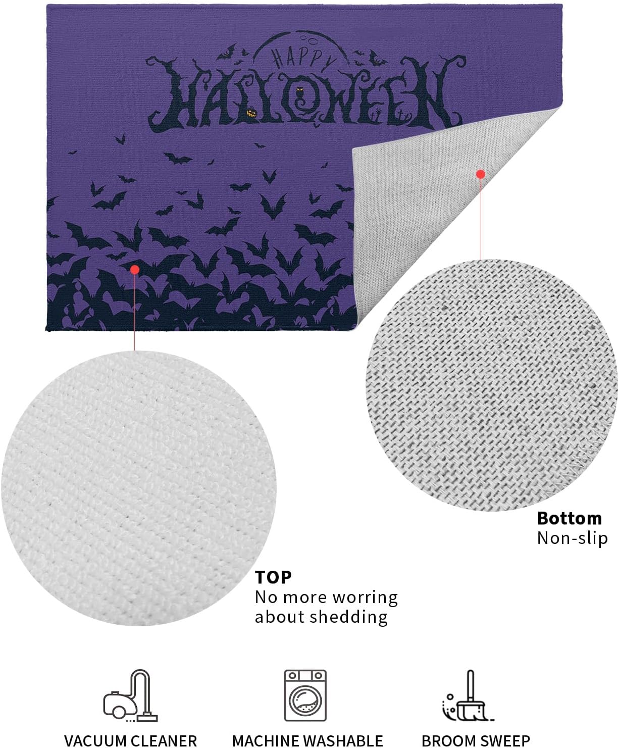 Tapete para puerta delantera, antideslizante, absorbente, para entrada, para interiores y exteriores, tapete pequeño, color morado, para Halloween,