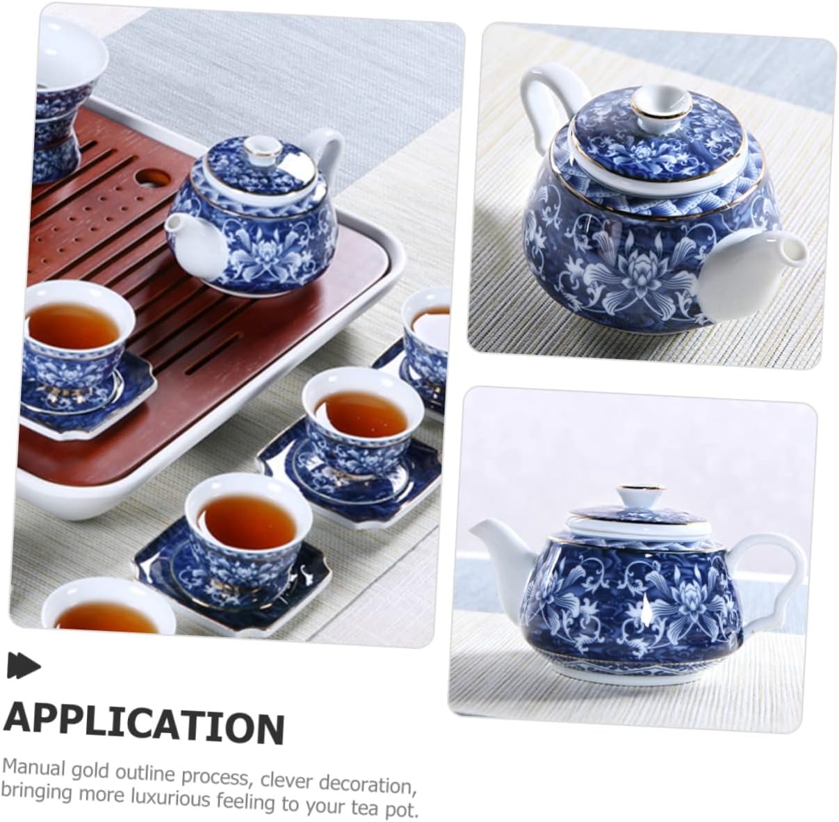 Uonlytech Tetera de porcelana azul y blanca, tetera de cerámica, tetera de viaje, tetera retro, tetera portátil de cerámica con asa, tetera pequeña