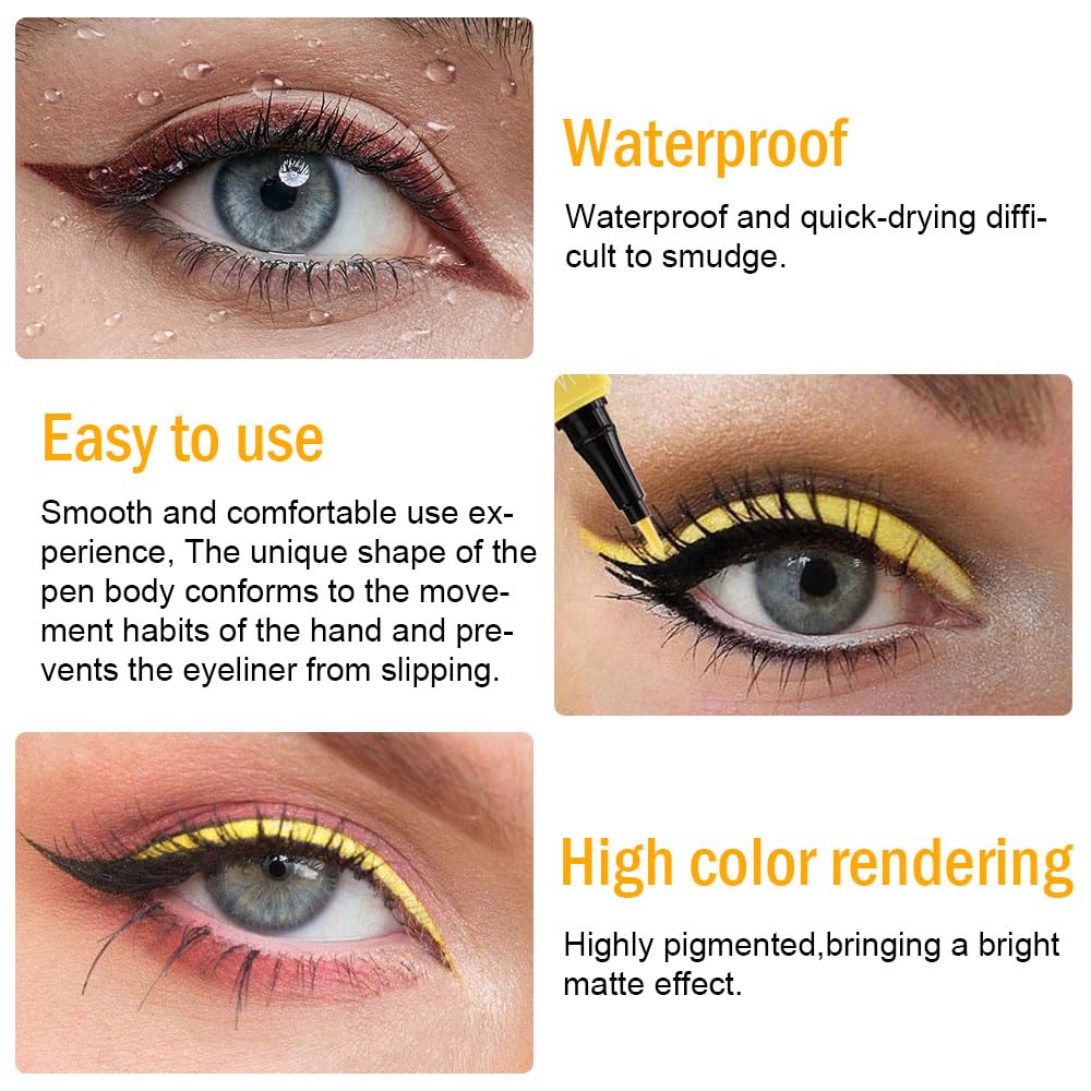 CAKAILA Lápiz delineador de ojos de gel líquido amarillo marrón, 2 unidades, de larga duración, impermeable, a prueba de manchas, delineador de ojos