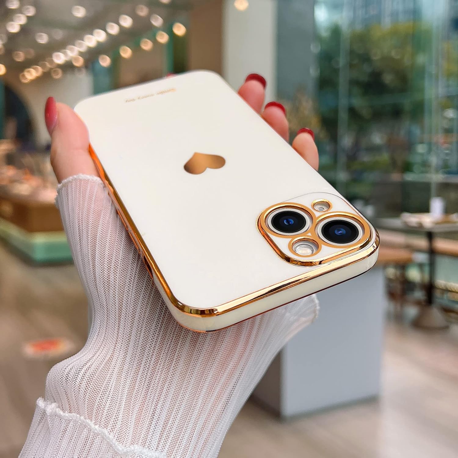 Teageo Funda de iPhone 13 Pro, mujer y niña, corazón bonito, chapado brillante, cubierta trasera suave negra, protección completa de cámara,