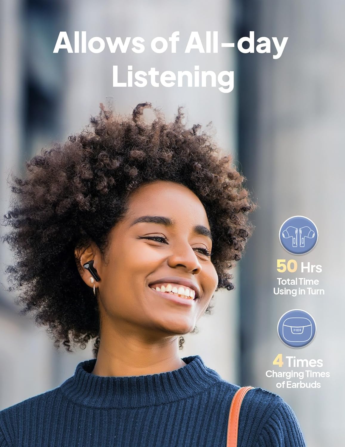 Auriculares inalámbricos Bluetooth V5.3, reproducción de 50 horas, graves profundos, estéreo con pantalla de alimentación LED, estuche de carga
