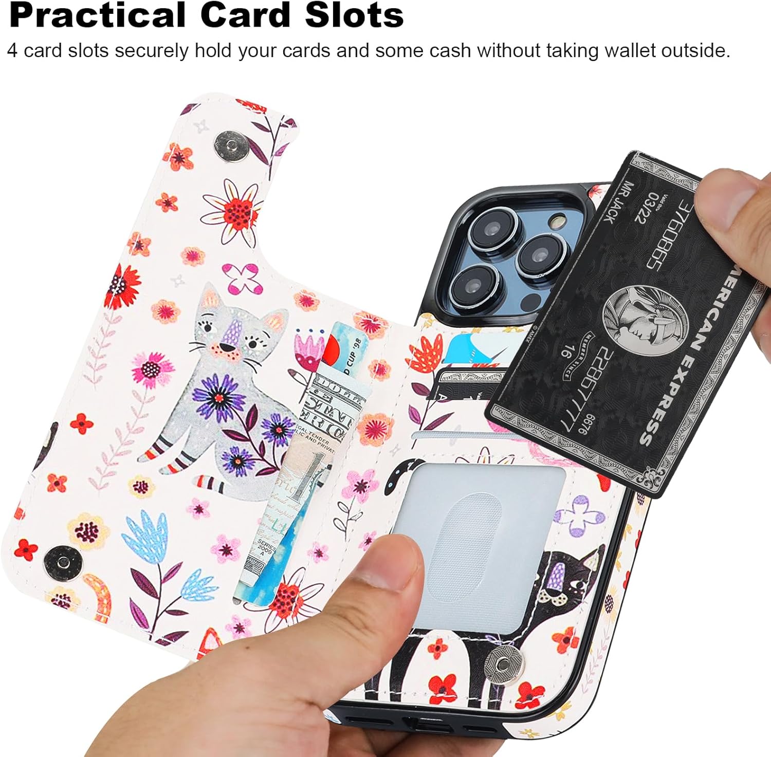 HAOPINSH Funda tipo cartera para iPhone 14 Pro Max con soporte para tarjetas, diseño de mascotas en la parte trasera de piel sintética, ranuras para