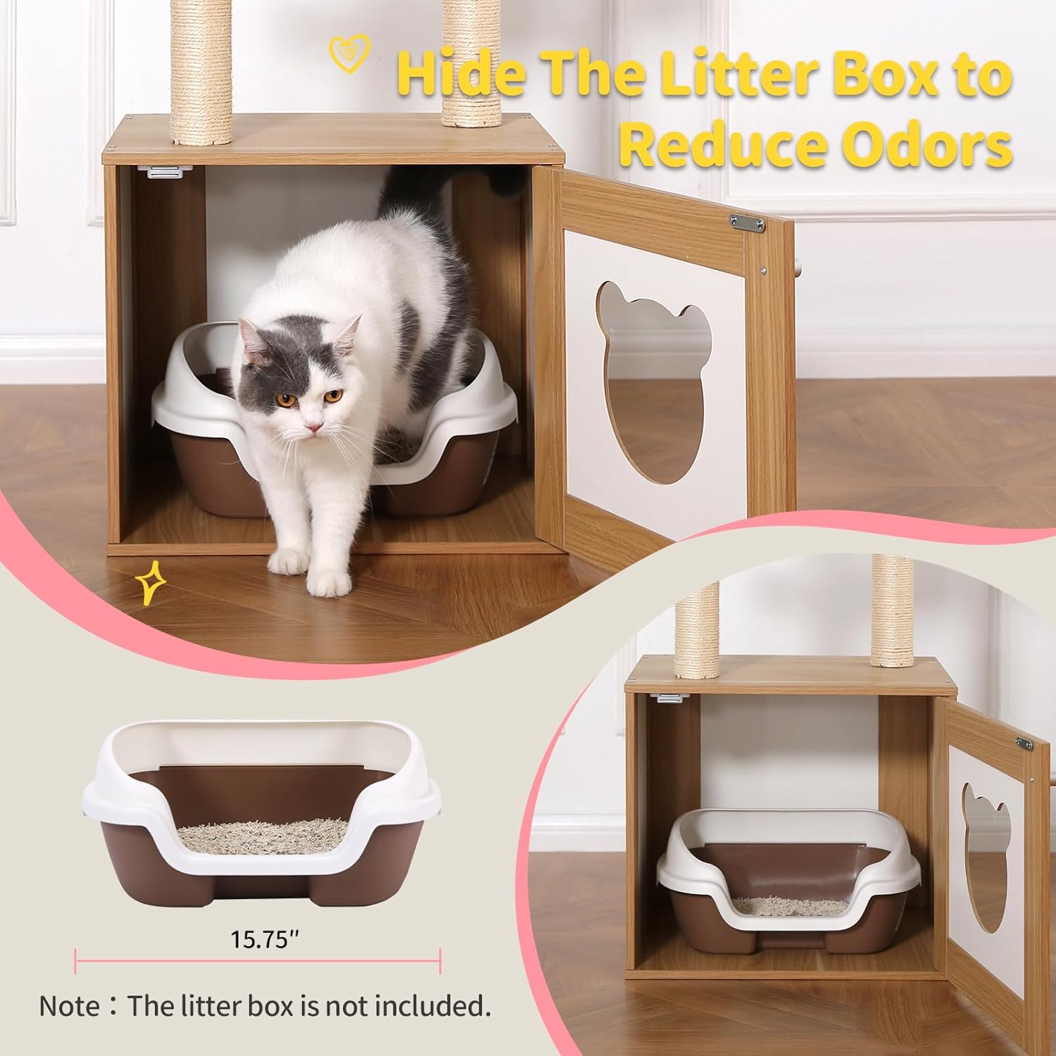 Made4Pets – Árbol para gatos con caja de arena, torre moderna 2 en 1 para gatos de interior, condominio de madera de 48.6 pulgadas con poste