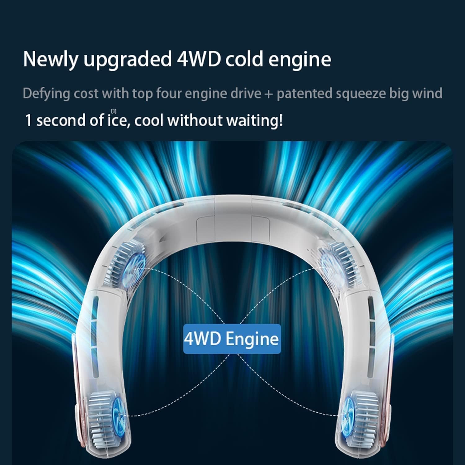 Ventilador de cuello portátil sin aspas, recargable, 5000 mAh, aire acondicionado de cuello de 3 velocidades, ventiladores personales con 4 motores