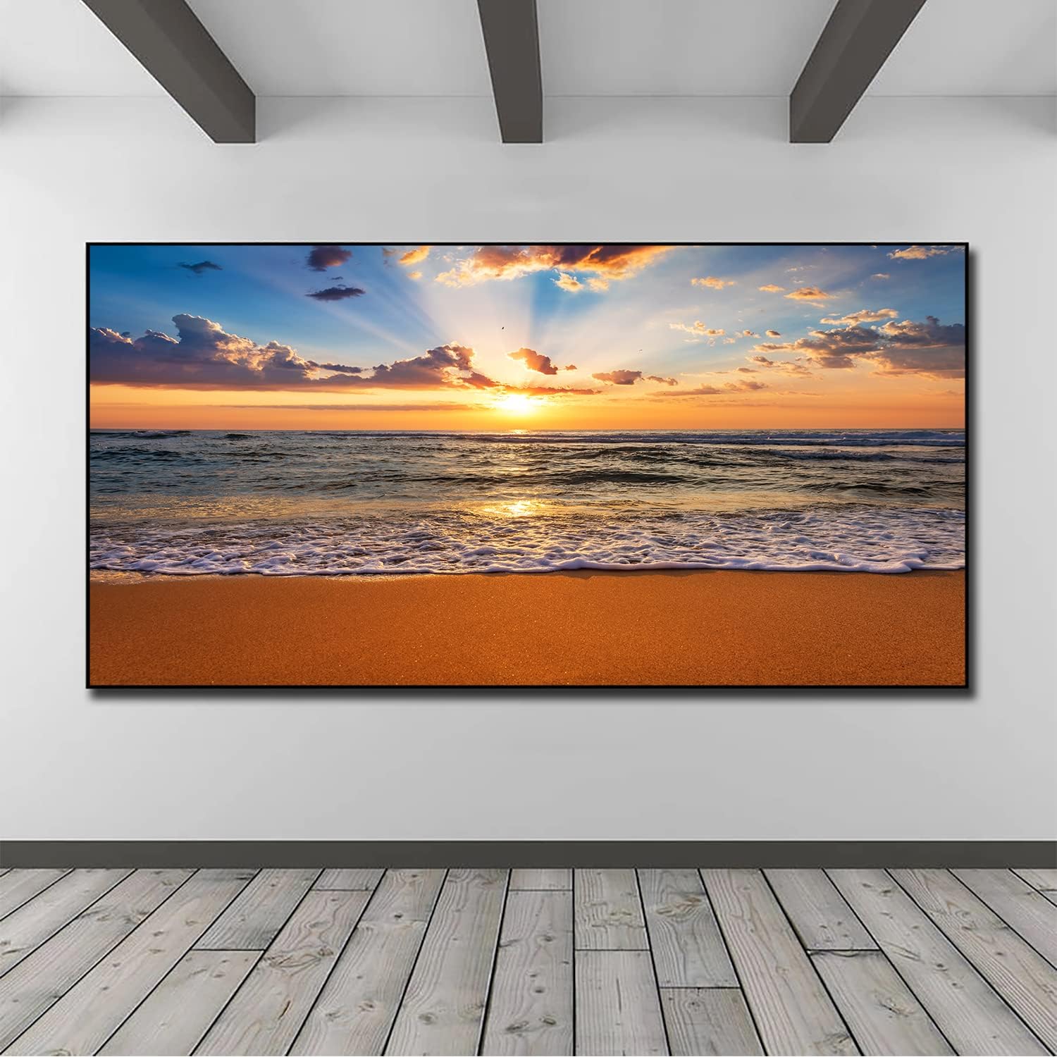 SUCREY Pintura en lienzo con diseño de olas del océano del amanecer en la playa, pósteres e impresiones modernas, arte de pared, sala de estar,
