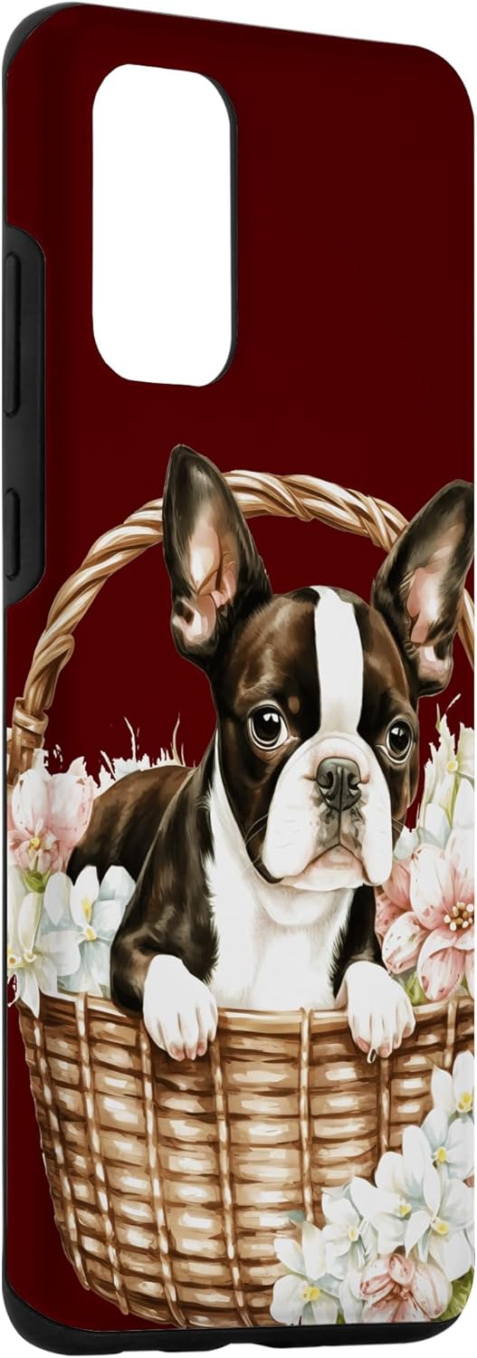 Funda para Galaxy S20+ Boston Terrier Puppy in Floral Wicker Basket