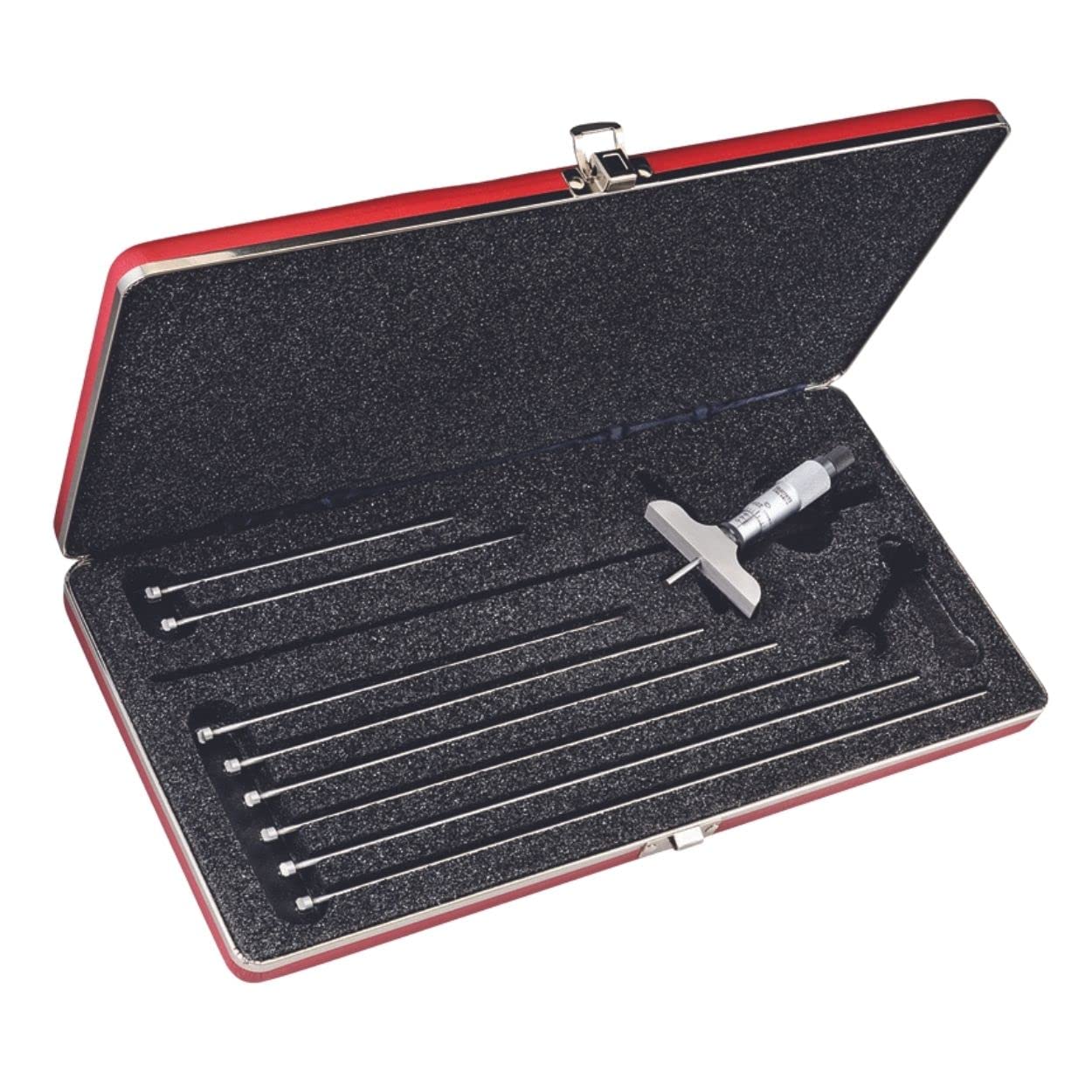 Starrett Medidor de profundidad micrómetro con tuerca de bloqueo moleteada tipo anillo, trinquete combinado y acelerador – Ajuste rápido y fácil,