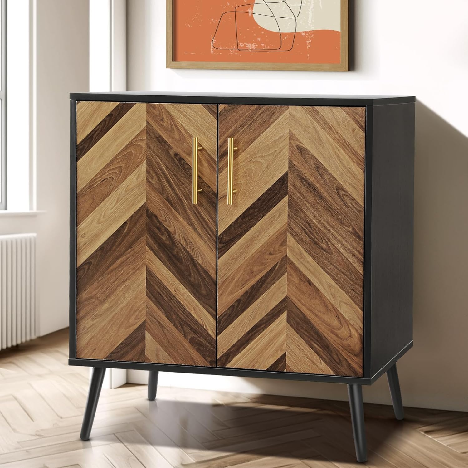 Juego de 2 armarios decorativos de almacenamiento con puertas y estantes, moderno aparador con almacenamiento, armarios independientes Credenza de