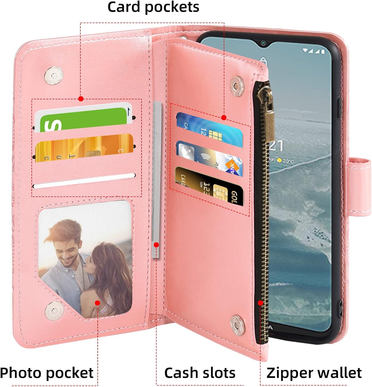 Asuwish Funda de teléfono para Nokia G50 5G con protector de pantalla de vidrio templado y tarjetero de cuero con diseño de flores, soporte para
