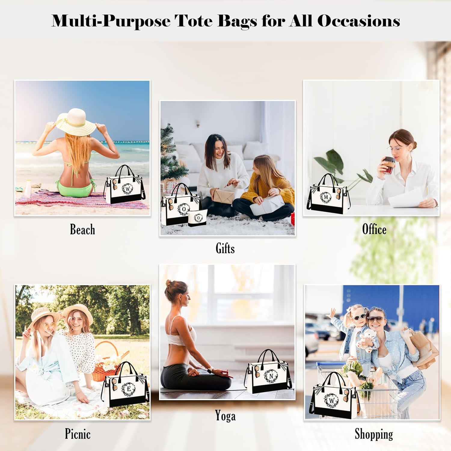 Regalos para el Día de la Madre bolsas de lona con iniciales y maquillaje con correa ajustable, regalos de cumpleaños para el día de la madre para