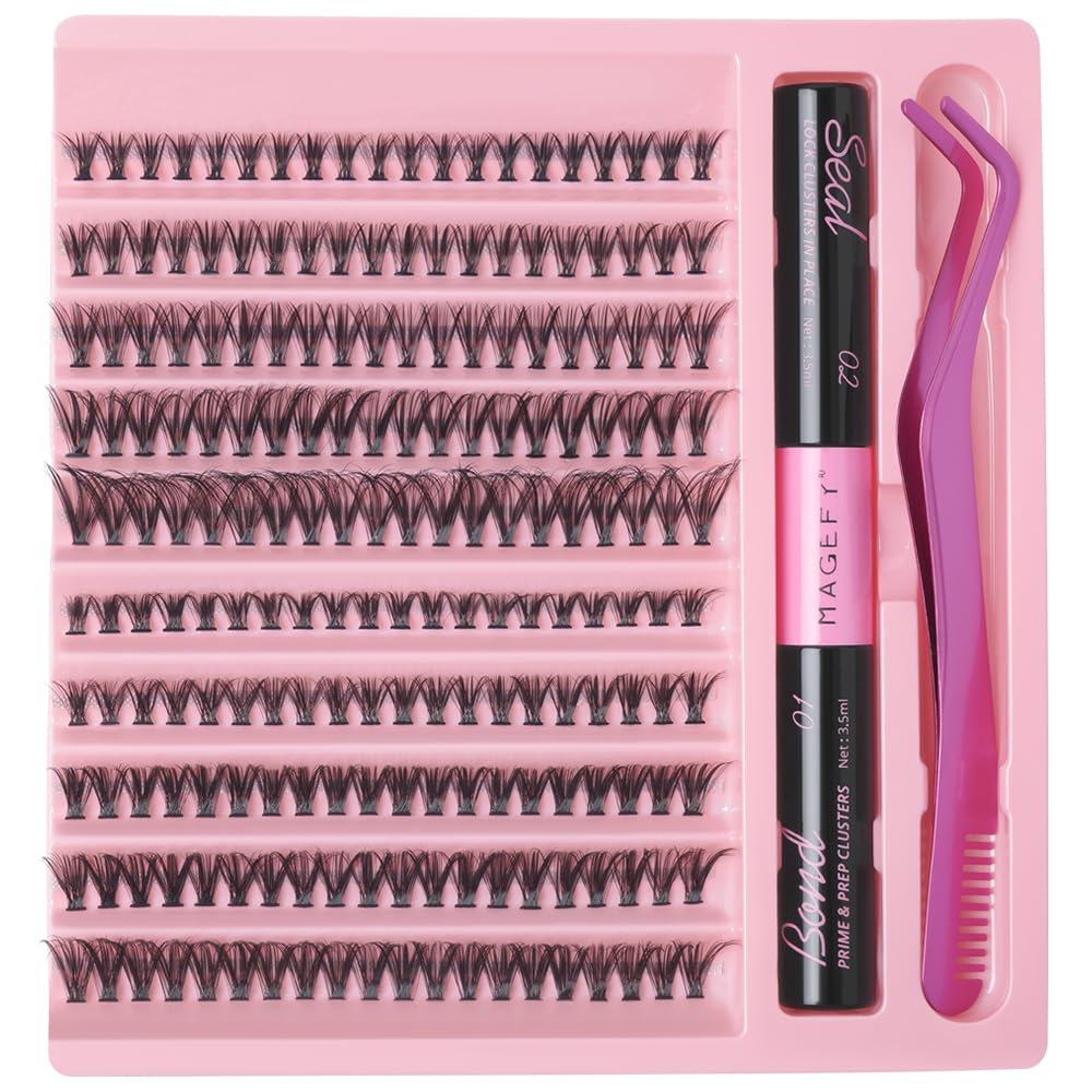 Kit de extensión de pestañas para bricolaje, 200 unidades, racimo de pestañas individuales 30D+40D, 0.315-0.630 in, mezcla de racimos de pestañas