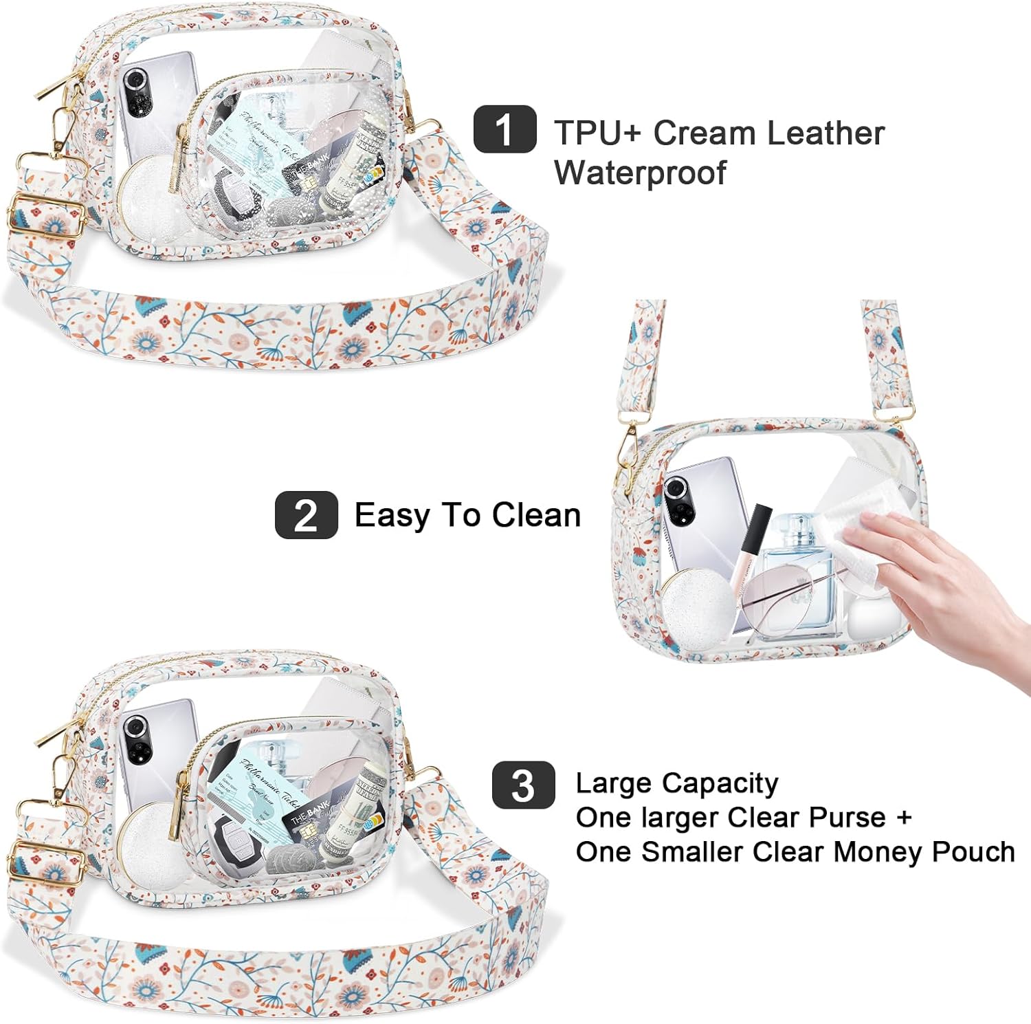 KETIEE Bolso cruzado transparente, aprobado para estadios, para conciertos, eventos deportivos, festivales