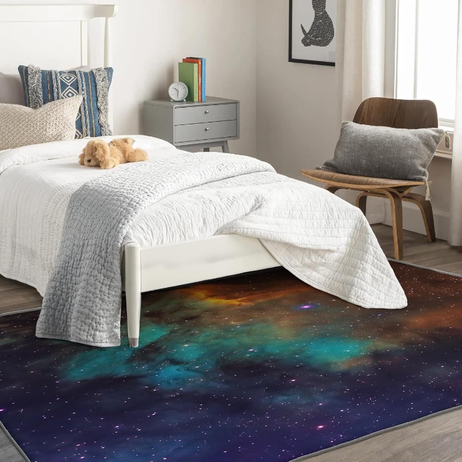 ZDABAOEC Alfombra de galaxia para niños, alfombra de 6 x 8 pies, alfombra de área de nebulosa espacial del universo para decoración de dormitorio y