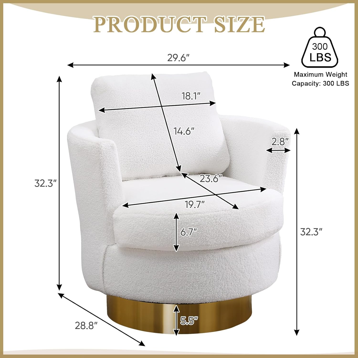 Silla giratoria tapizada, cómoda silla decorativa con almohada lumbar, silla redonda giratoria de 360, moderna silla de sherpa para guardería, sala