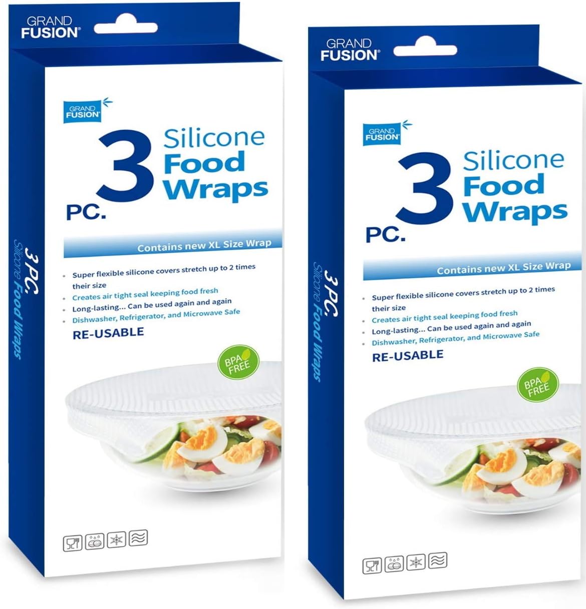 Grand Fusion Envoltura de alimentos de silicona apta para microondas, envolturas flexibles y reutilizables para alimentos, sin BPA y de larga