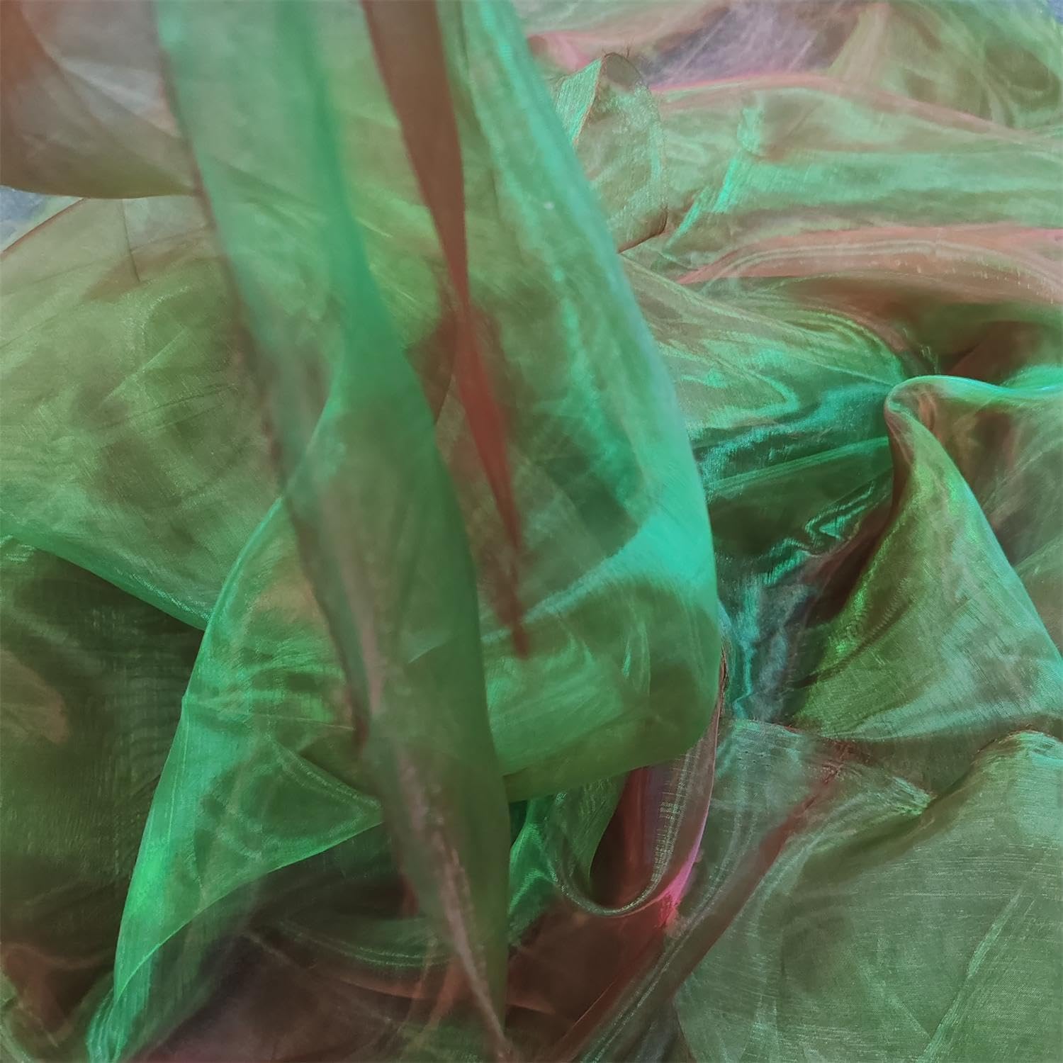 Tela de organza transparente ligera de dos tonos, gasa holográfica iridiscente, tela de tul de encaje oganza para vestido, fiesta, fondo brillante,