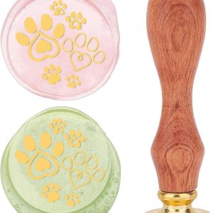CRASPIRE Sello de cera con diseño de huellas de perro de 0.98 pulgadas (0.984 in), cabeza de latón extraíble, sello de cera vintage con mango de CRASPIRE Sello de cera con diseño de huellas de perro de 0.98 pulgadas (0.984 in), cabeza de latón extraíble, sello de cera vintage con mango de