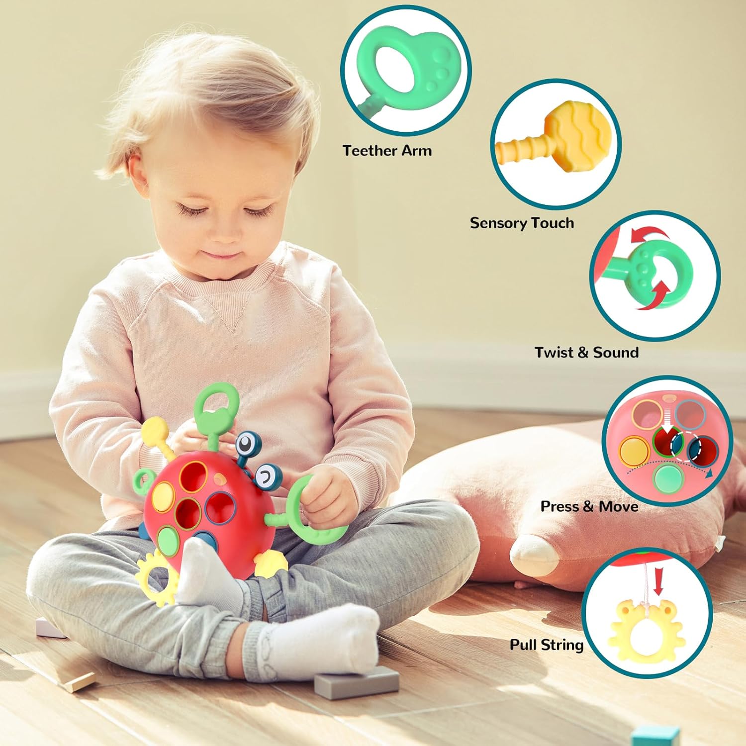 Juguetes para bebés 5 en 1 de 6 a 12 a 18 meses, juguetes Montessori para niños de 1 año, juguetes sensoriales para bebés, caja de pañuelos para