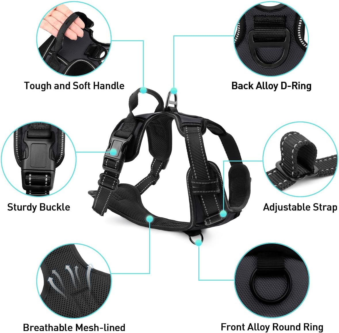 Joytale Arnés para perro sin tirones de tamaño mediano, chaleco reflectante para mascotas con clip frontal, arnés acolchado suave ajustable con asa