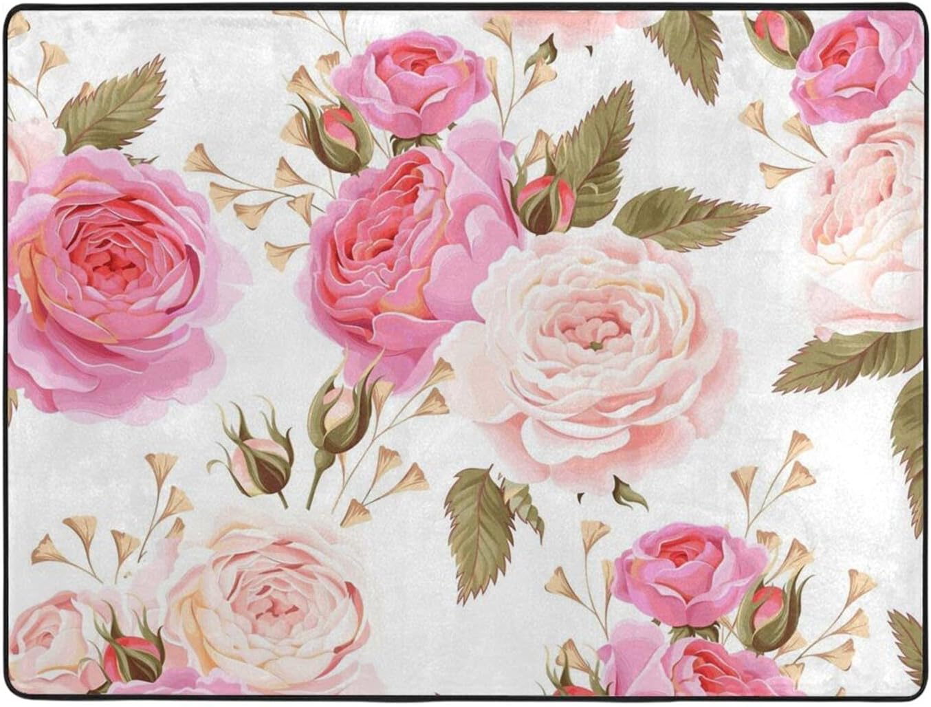 CUTEMAT Alfombras de área rosa con flores florales para dormitorio, sala de estaroficina. Tapetes de piso de 63 x 48 pulgadas, alfombras modernas