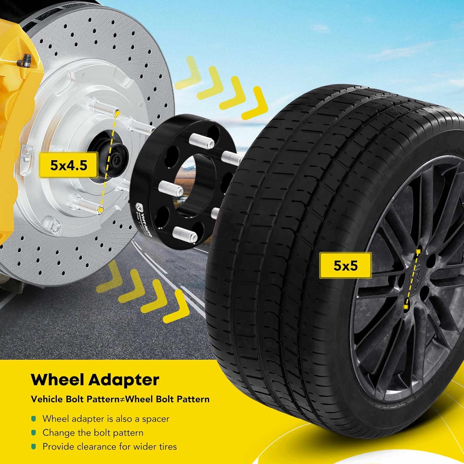 YHTAUTO 4 adaptadores de rueda centrados de cubo de 5×4.5 a 5×5 de 1.5 pulgadas, se adapta a XJ, ZJ, KJ, KK, TJ, YJ, Explorer, Mustang, Ranger, Town